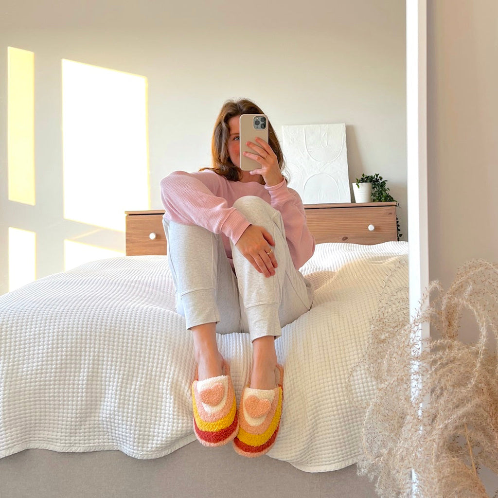 Plush Rainbow Heart Slippers